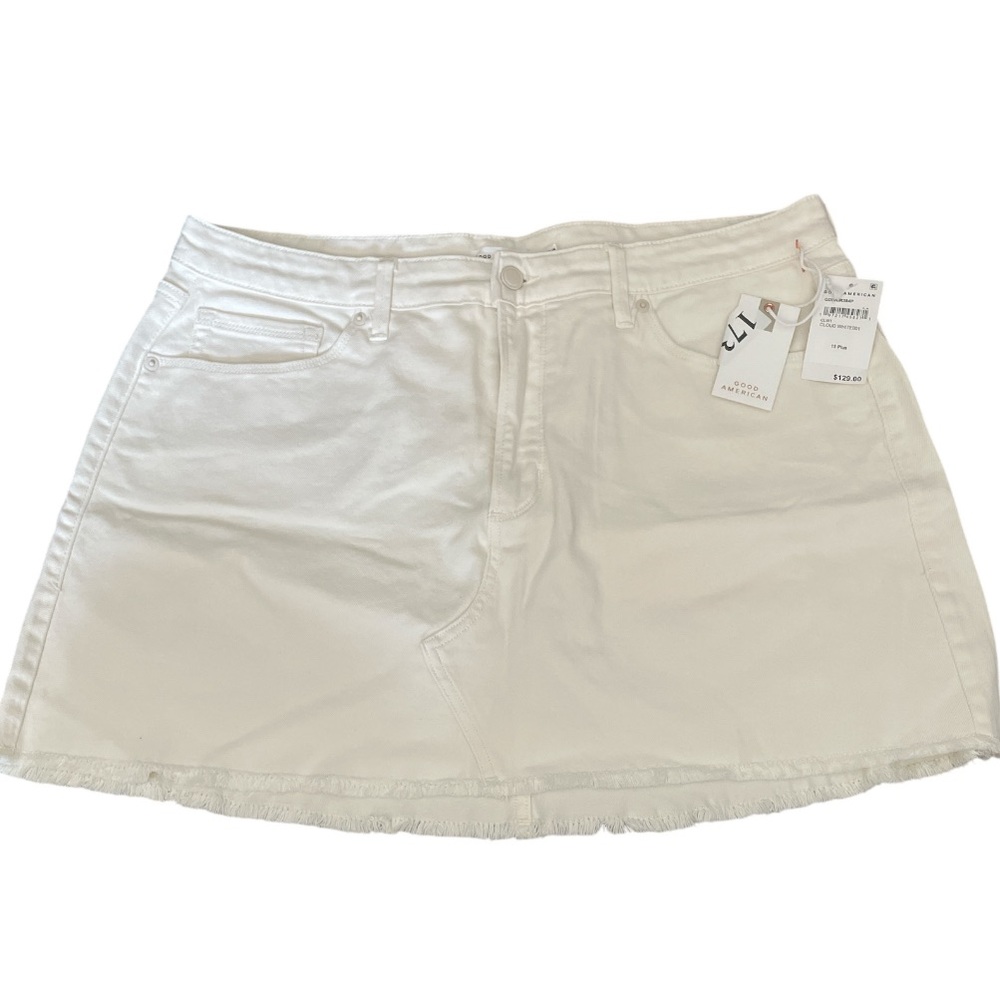 Good American A-Line Mini Denim Skirt in White